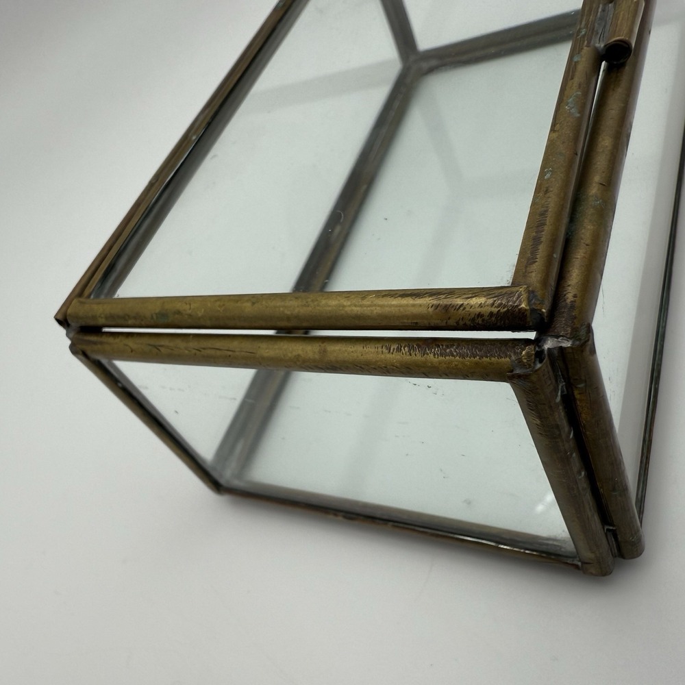 Rectangular Clear Glass Box Aged Brass Display Trinkets Jewellery Storage Box - Picture 3 of 15